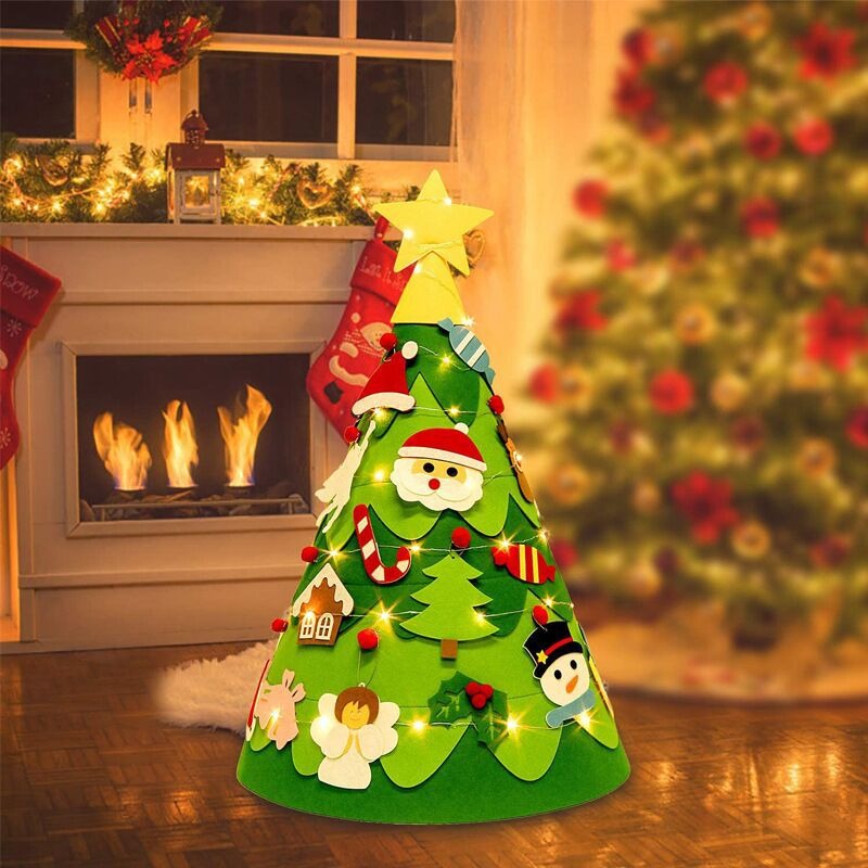 Moageme Vilten kerstboom DIY 3D kerstboom voor kinderen met 16 afneembare ornamenten, viltboom voor het decoreren van kinderen, feestaccessoires thuis Moageme Vilten kerstboom DIY 3D kerstboom voor kinderen met 16 afneembare ornamenten, viltboom voor het decoreren van kinderen, feestaccessoires thuis